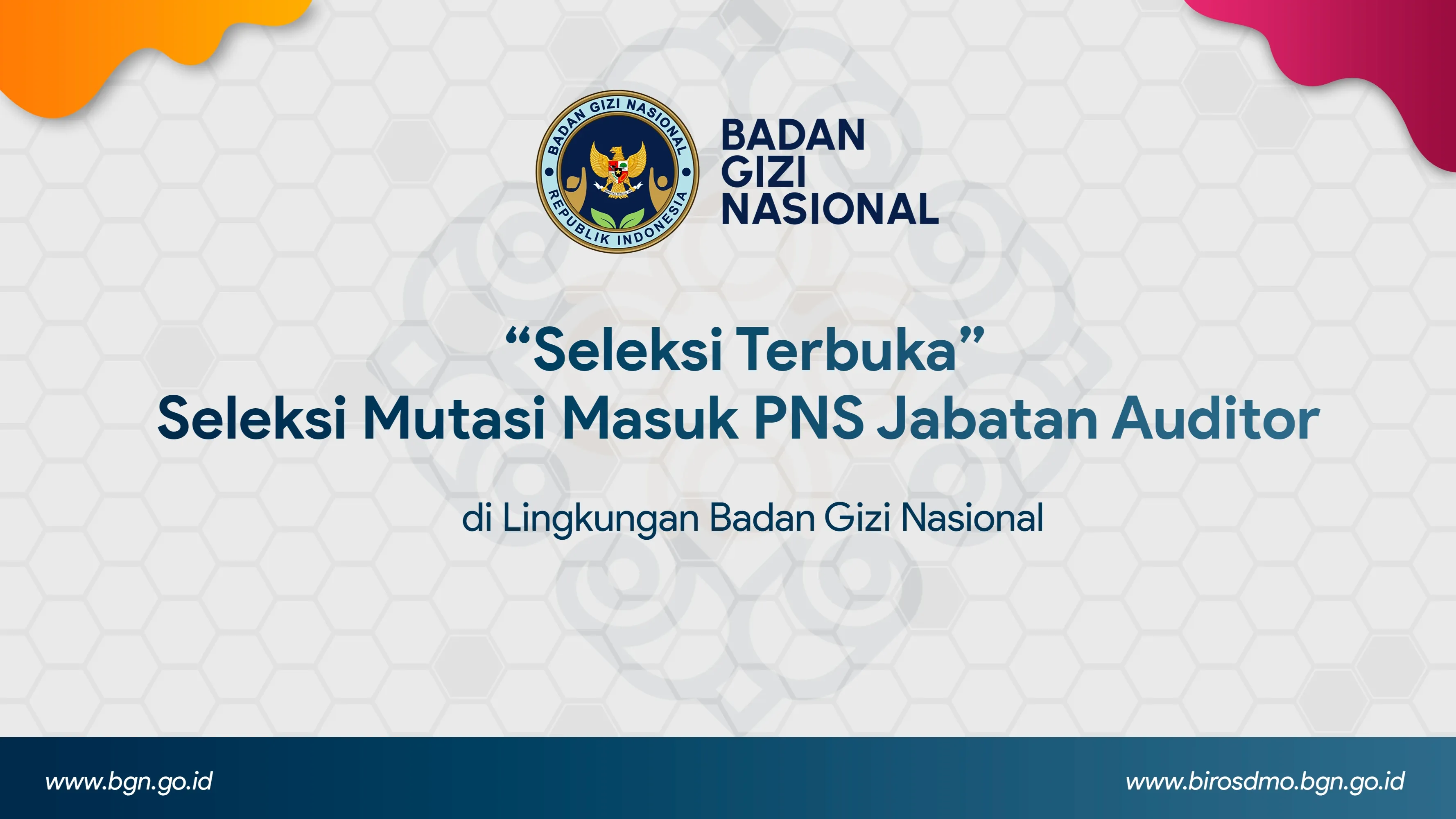 Seleksi Terbuka - Seleksi Mutasi Masuk PNS Jabatan Auditor di Lingkungan Badan Gizi Nasional Kota Solok